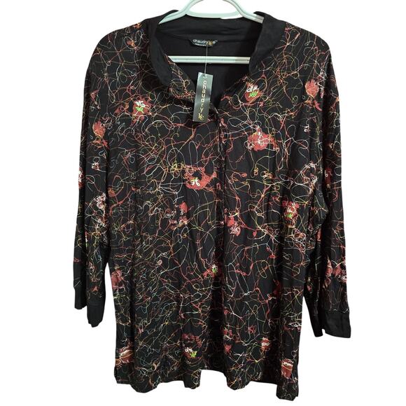 Chaudry KC 3/4 Sleeve Button-Up Artsy Abstract Size Small - Picture 1 of 4